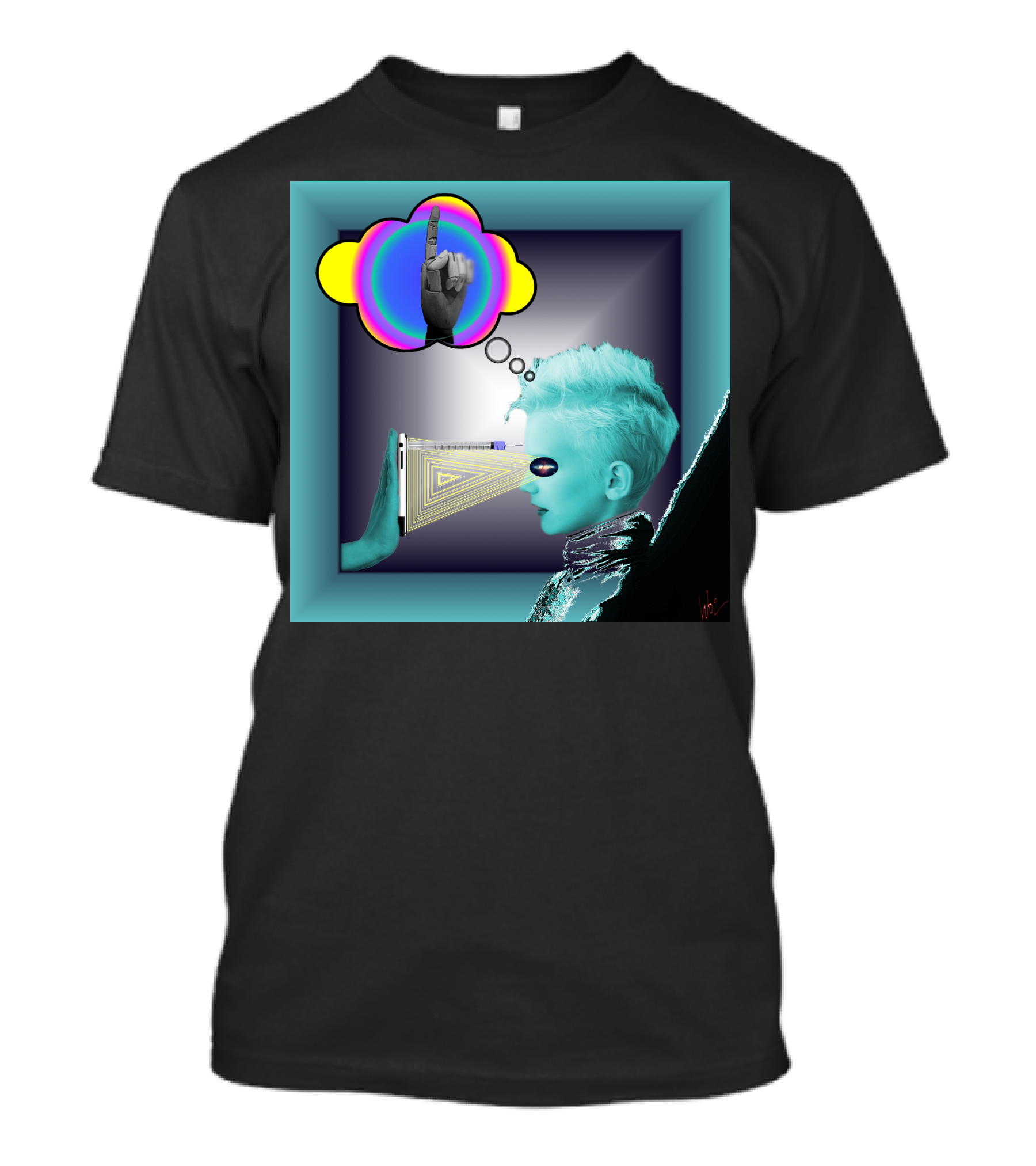 Push In Neon Finger Vision Cube T-Shirt