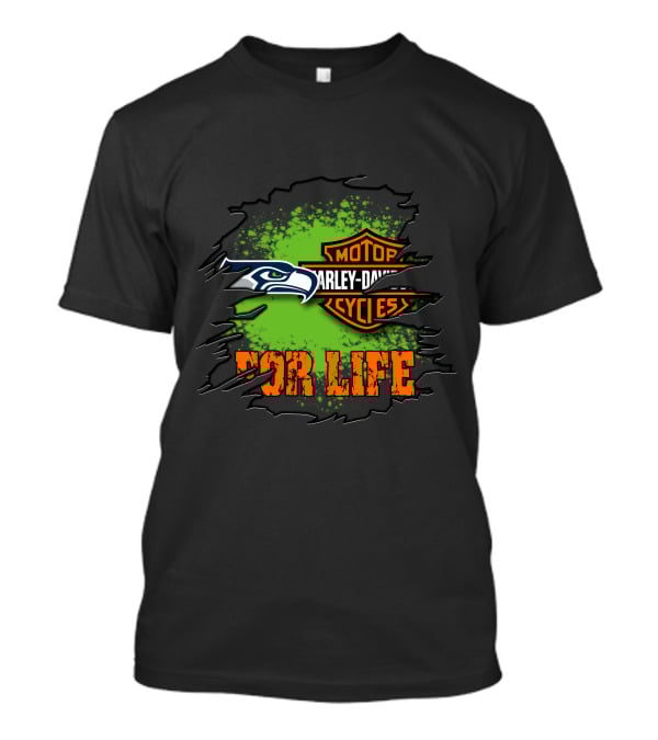 Seattle Seahawks Harley Davidson Cycles For Life T-Shirt