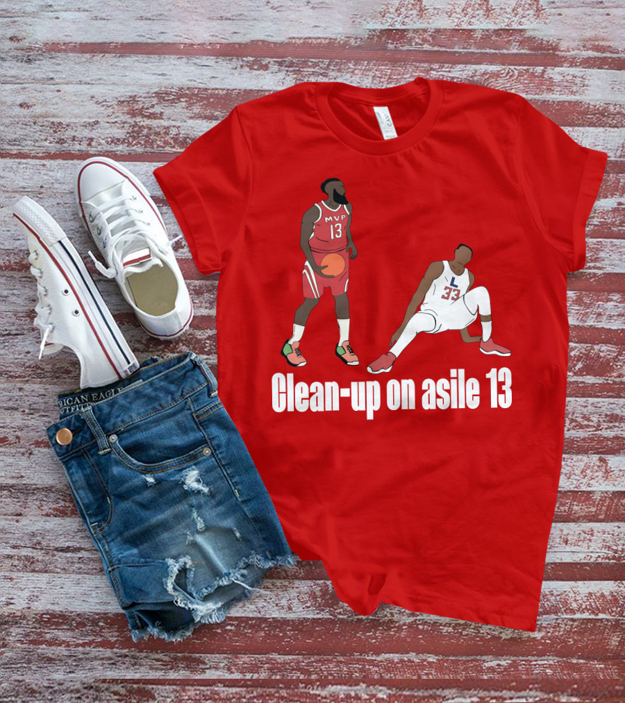 Clean-Up On Asile 13 MVP Number 13 Basketball Action Scene T-Shirt