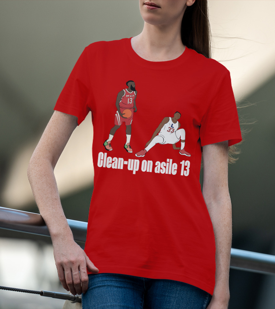 Clean-Up On Asile 13 MVP Number 13 Basketball Action Scene T-Shirt