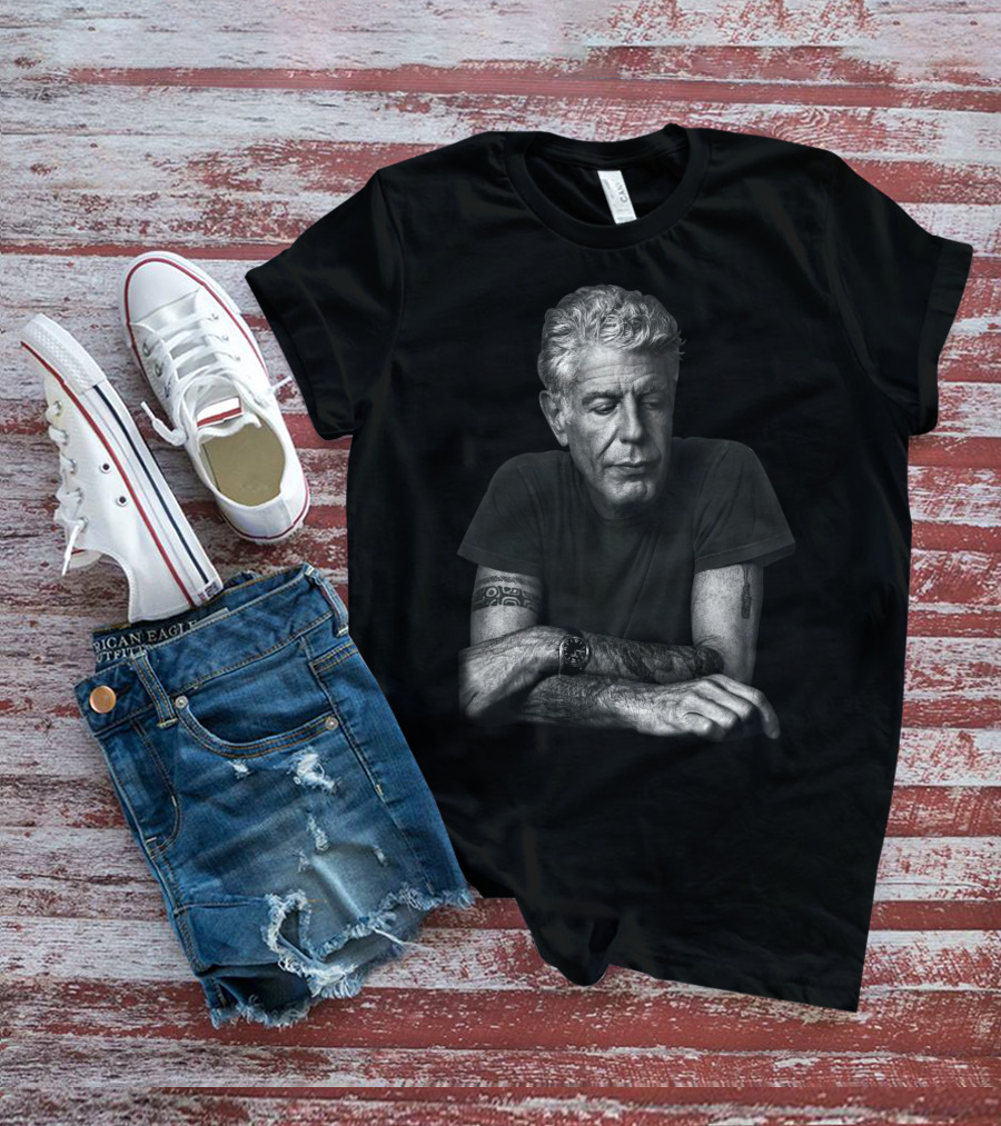 Anthony Bourdain Black And White Portrait With Tattoos T-Shirt