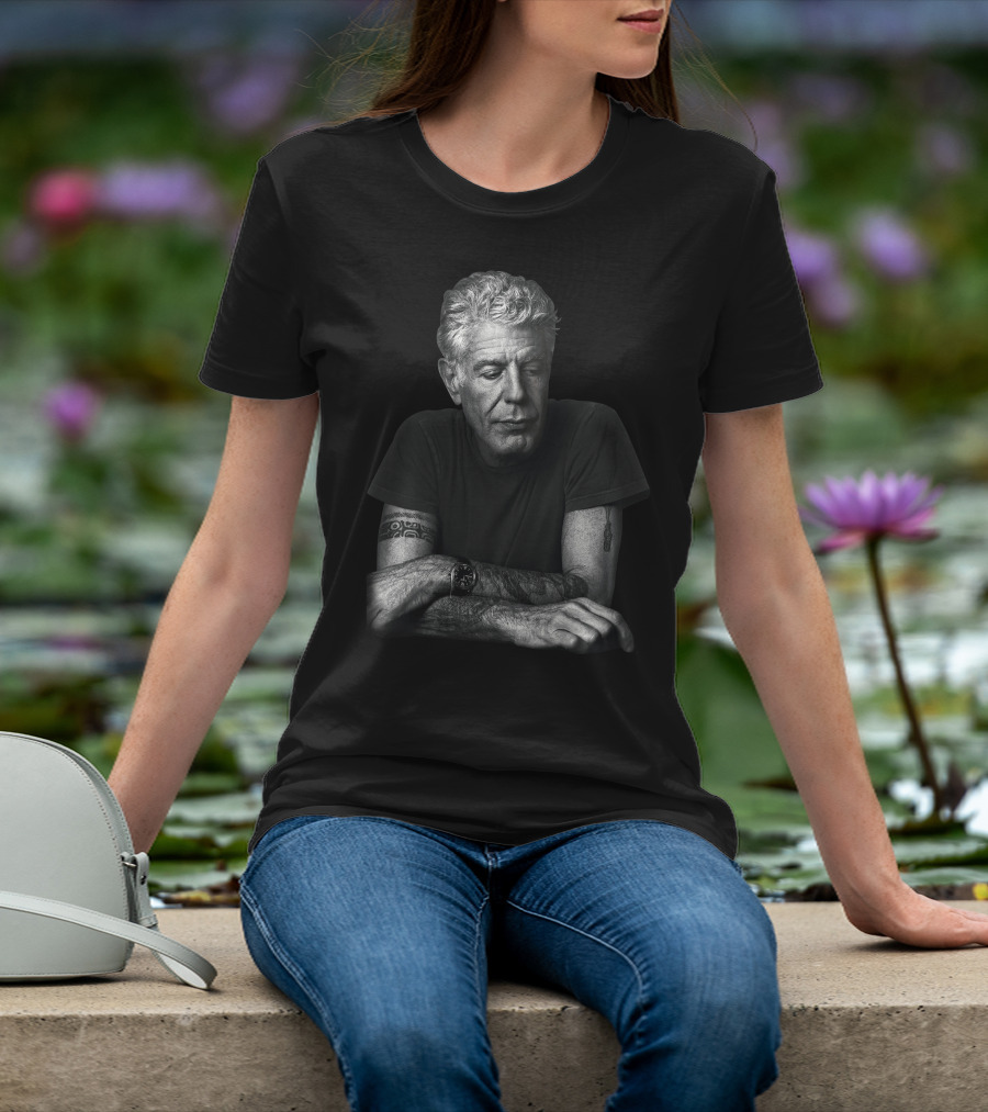 Anthony Bourdain Black And White Portrait With Tattoos T-Shirt