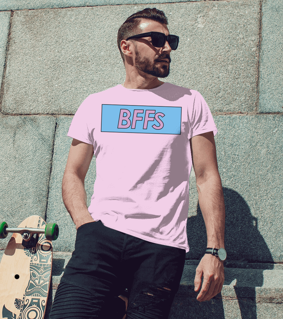 BFFs Podcast Merch Pink And Blue Block Text T-Shirt