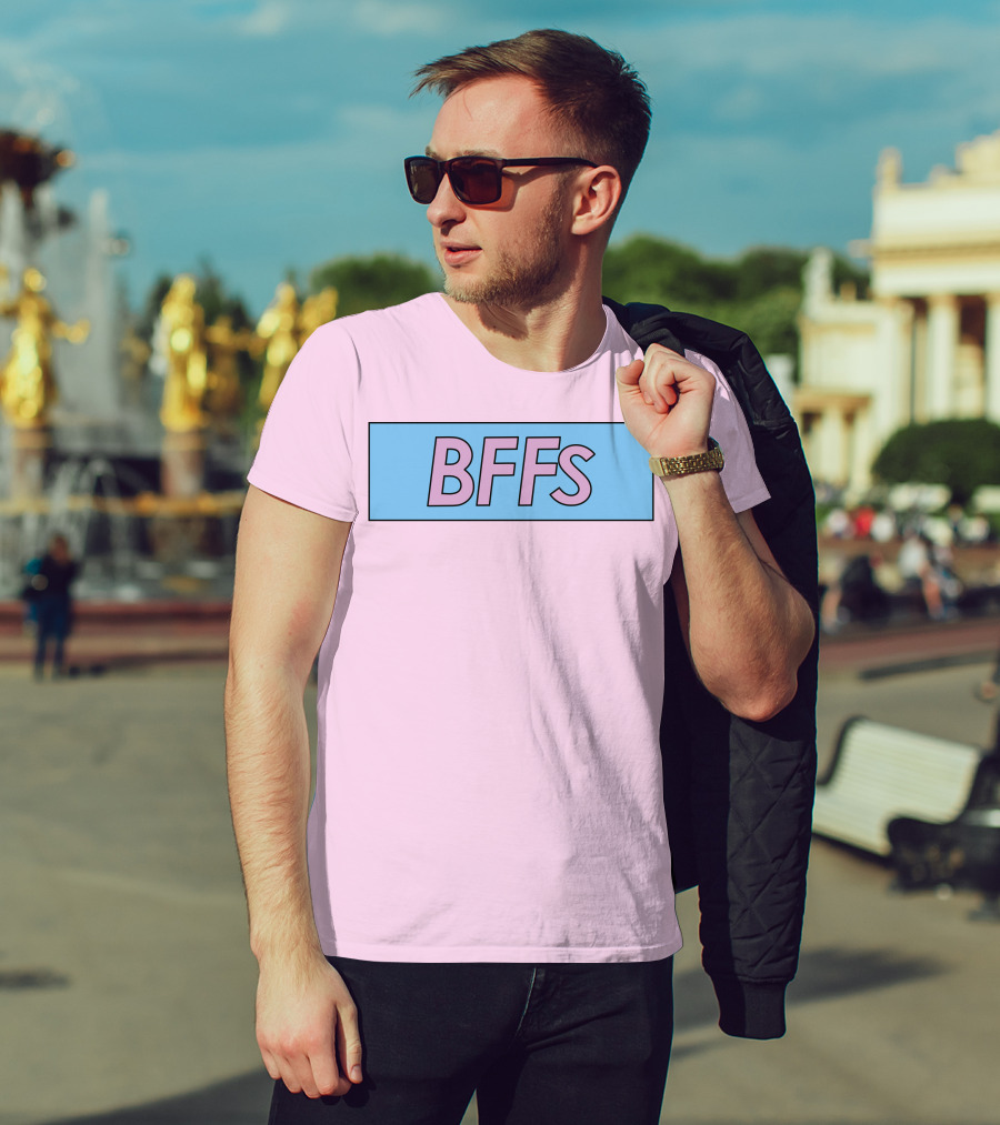 BFFs Podcast Merch Pink And Blue Block Text T-Shirt