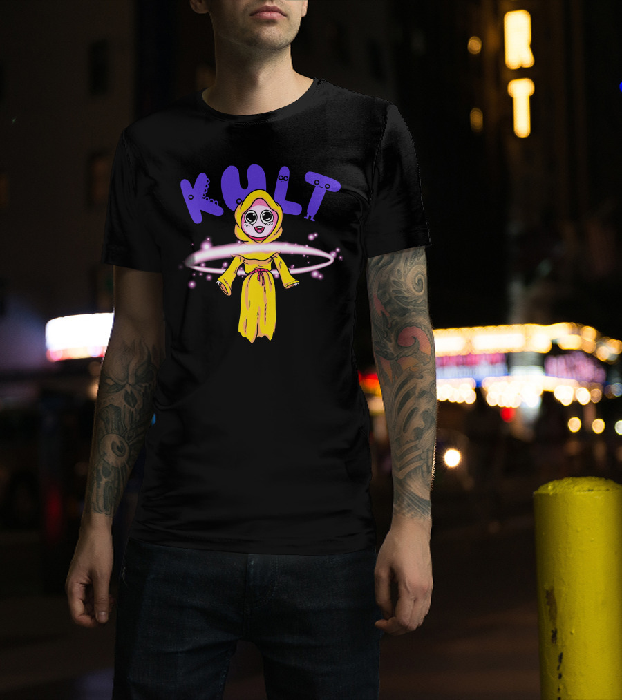 KULT Yellow-Hooded Character With Glowing Aura T-Shirt