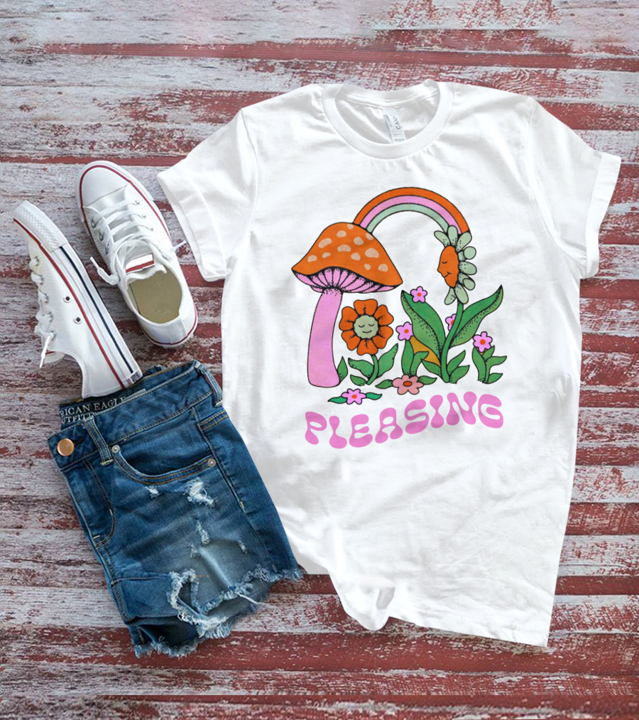 PLEASING Flower Mushroom Rainbow Garden T-Shirt