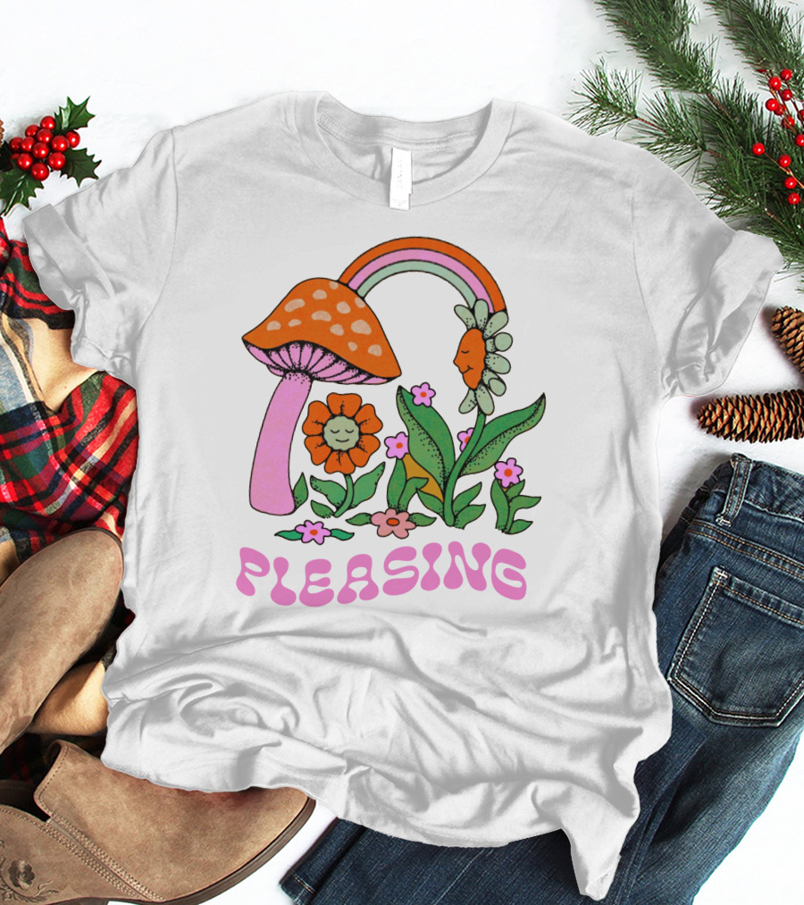 PLEASING Flower Mushroom Rainbow Garden T-Shirt