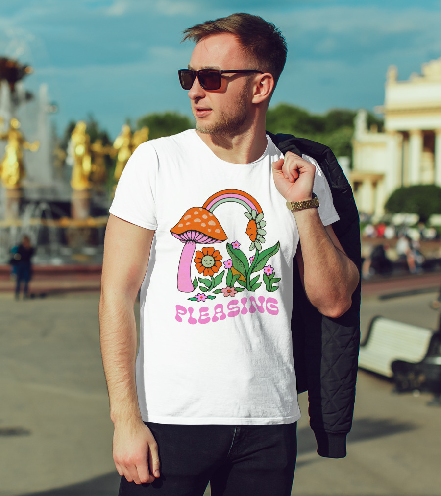 Pleasing Rainbow Mushroom And Floral T-Shirt