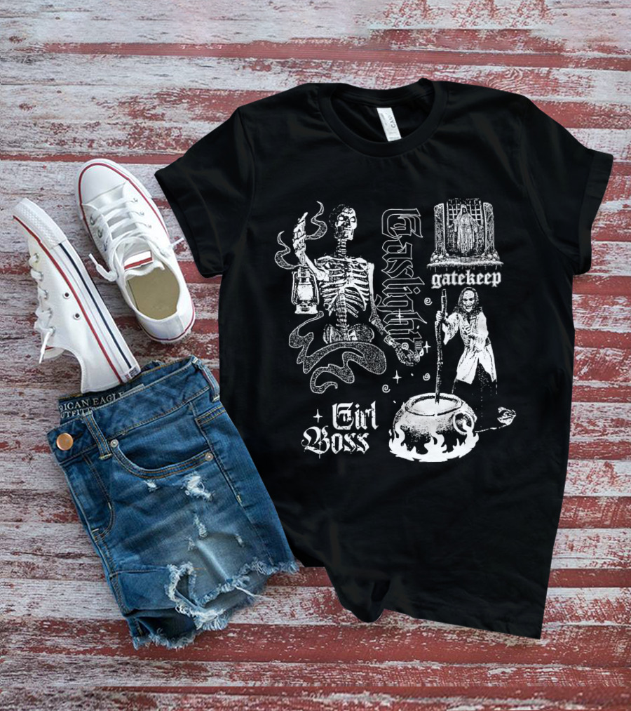 Gaslight Gatekeep Girl Boss Skeleton Witch Cauldron T-Shirt
