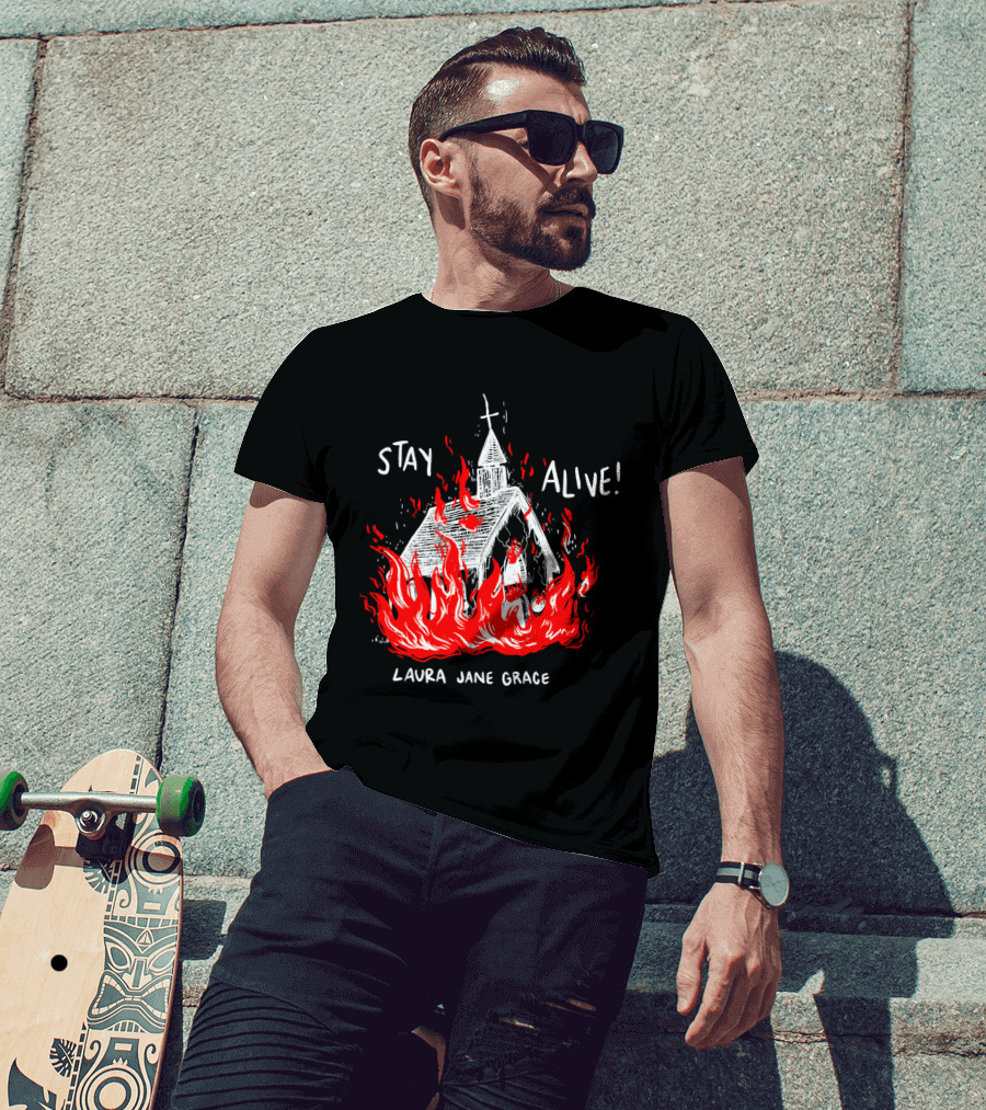 Stay Alive Church Laura Jane Grace Flaming Chapel T-Shirt