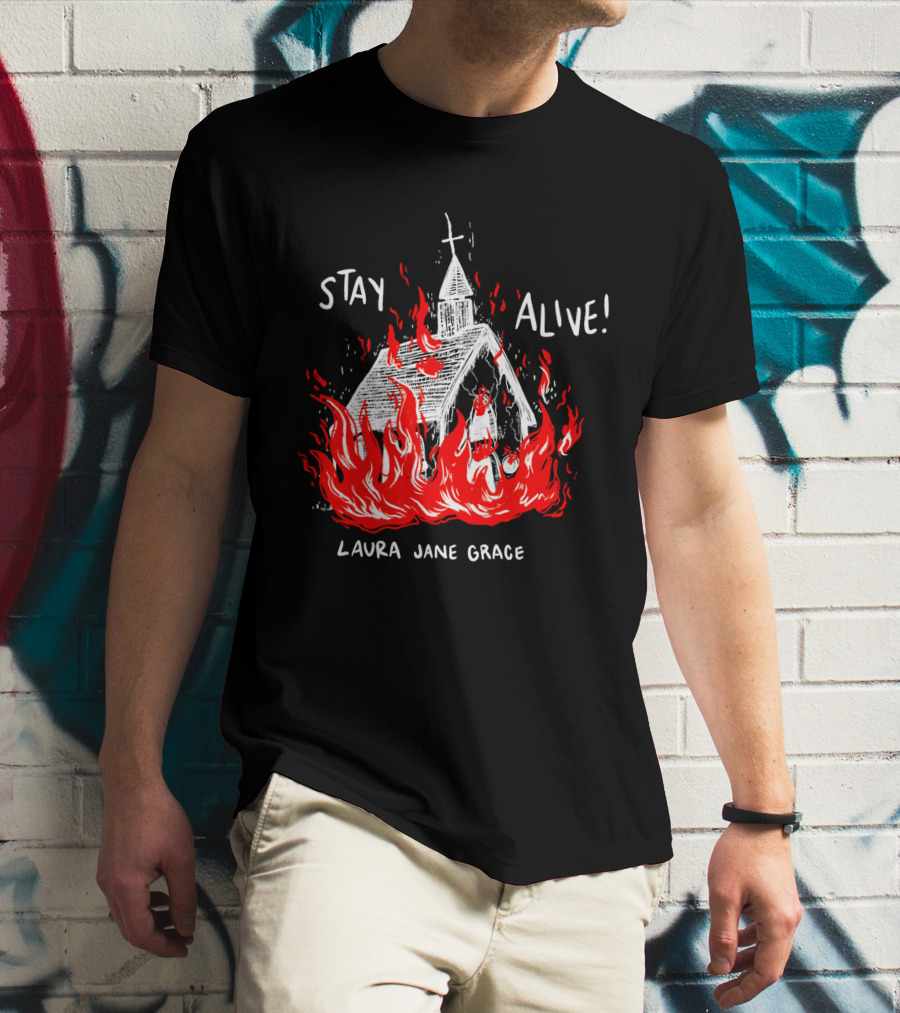 Stay Alive Church Laura Jane Grace Flaming Chapel T-Shirt