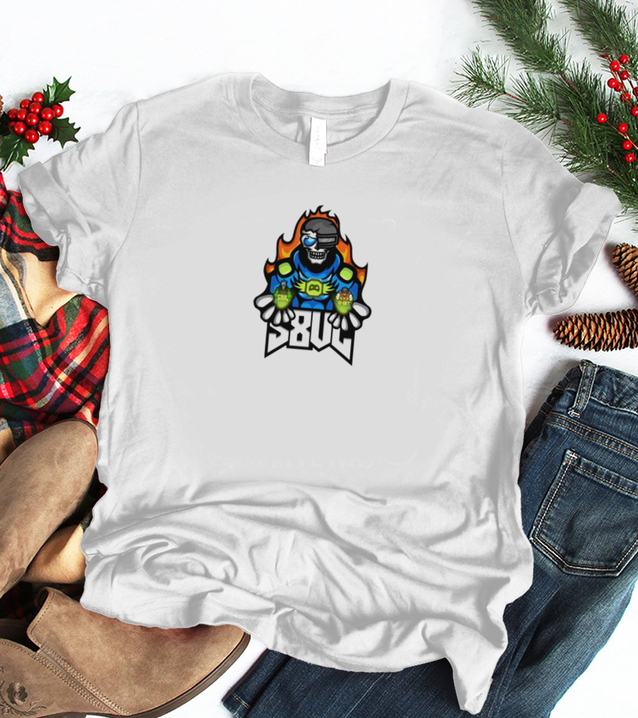 S8UL Gamer Mascot With VR Headset And Fiery Background T-Shirt