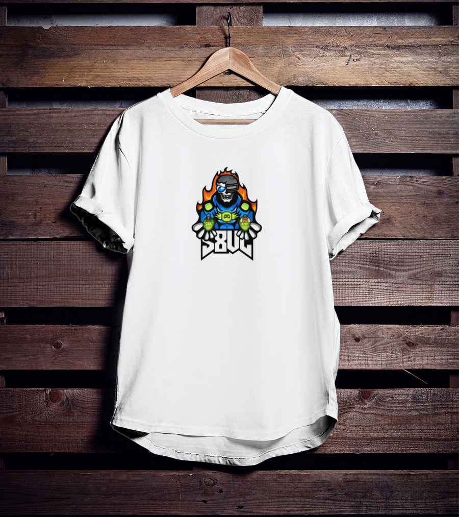 S8UL Gamer Mascot With VR Headset And Fiery Background T-Shirt