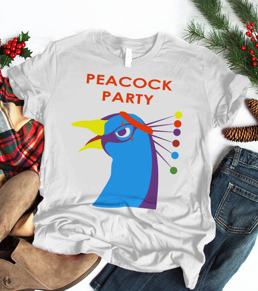Peacock Party Auburn Blue Bird Colorful Head T-Shirt