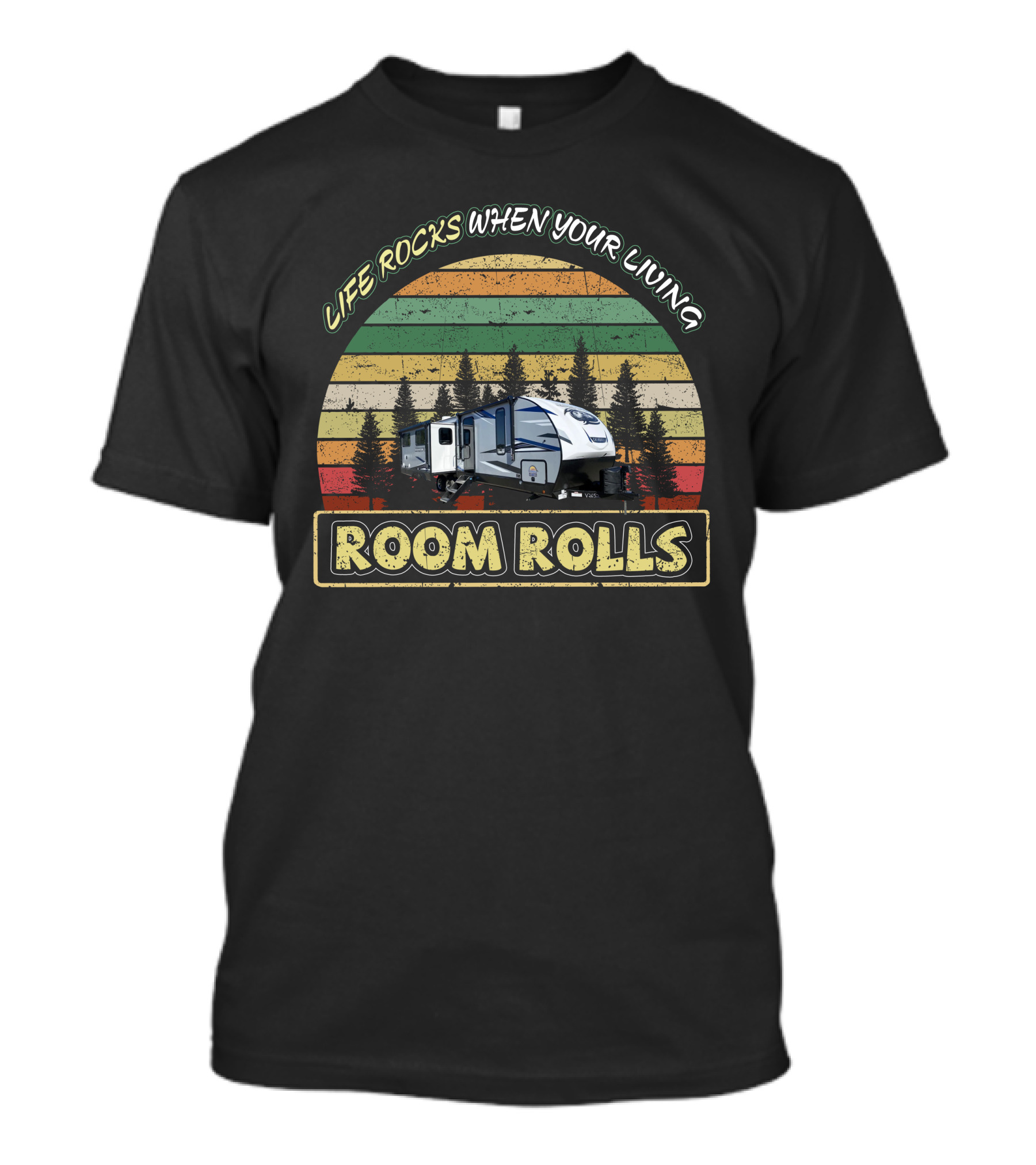 Cherokee Alpha Wolf 26RL Life Rocks When Your Living Room Rolls Vintage Camper Scene T-Shirt