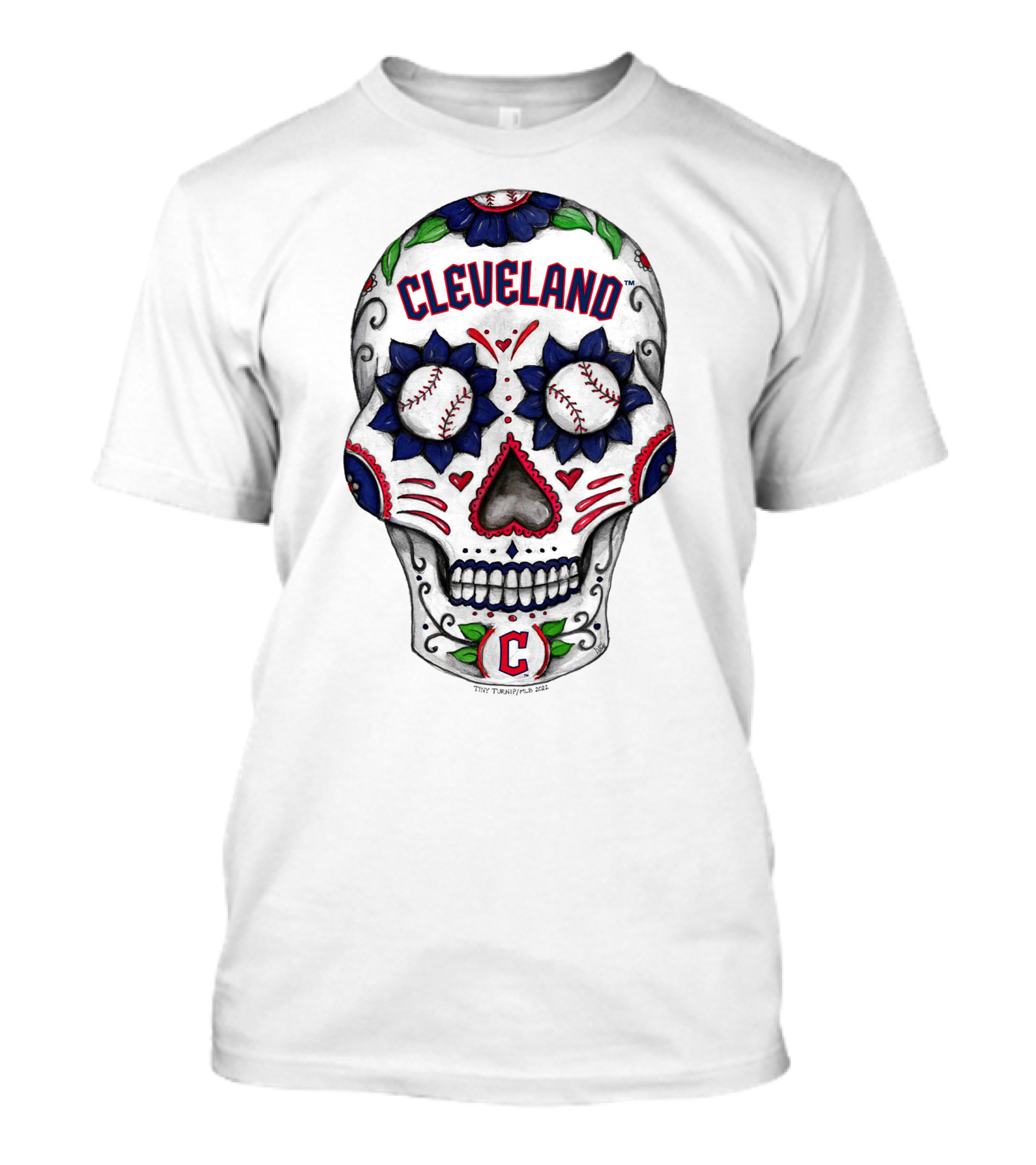 Cleveland Indians Tiny Turnip Toddler Sugar Skull Baseball T-Shirt