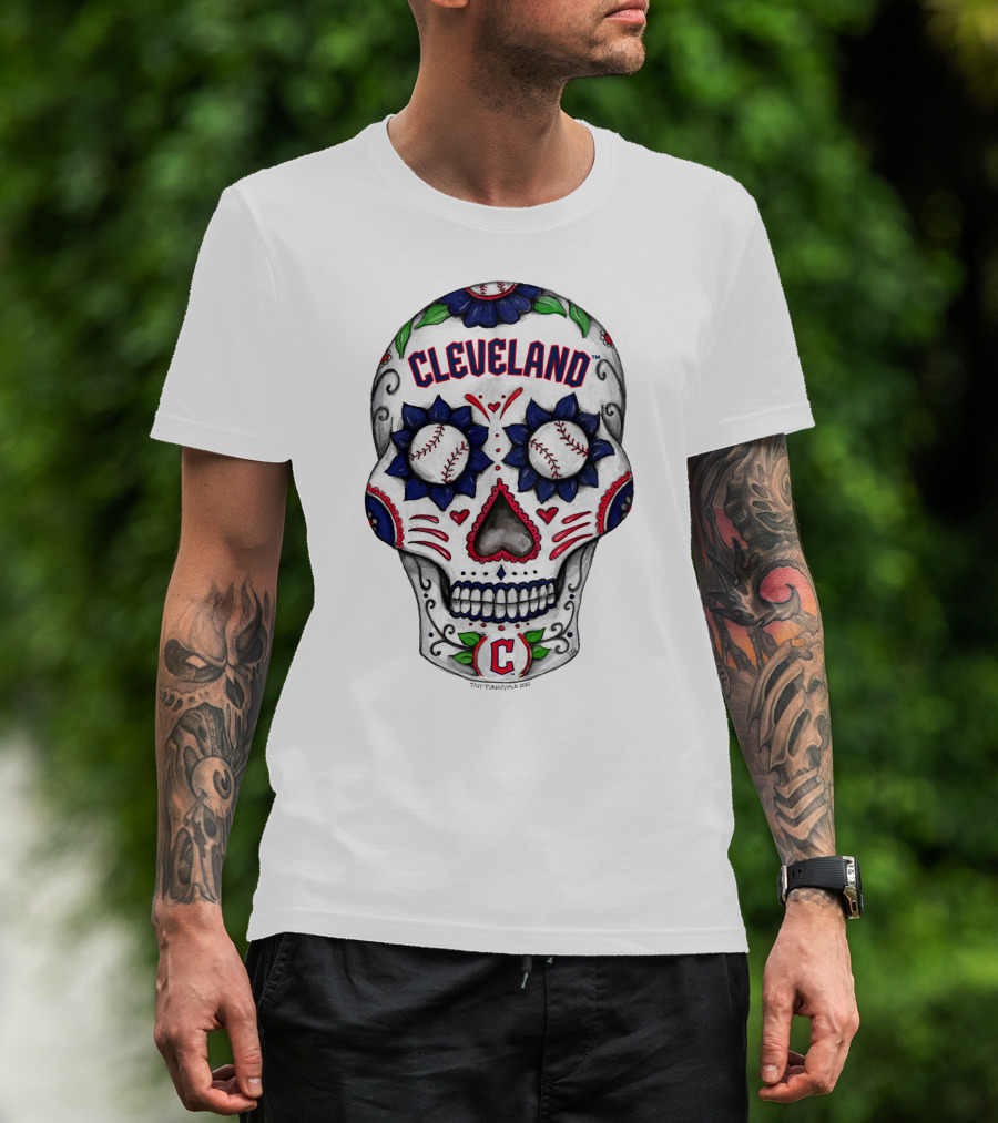 Tiny Turnip Cleveland Guardians Baseball Sugar Skull T-Shirt