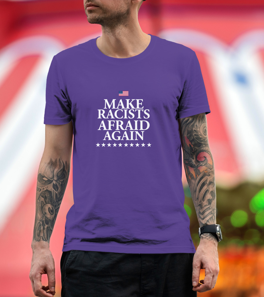 Lady On The Prairie USA Make Racists Afraid Again Dave American Flag Stars T-Shirt