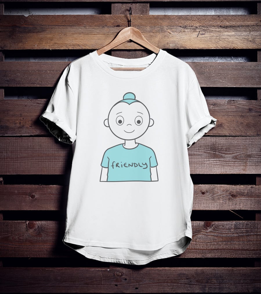 Friendly Cartoon Character With Blue T-Shirt
