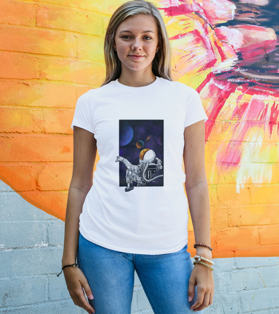 Khimyra Space Dimension Astronaut Planets Background T-Shirt