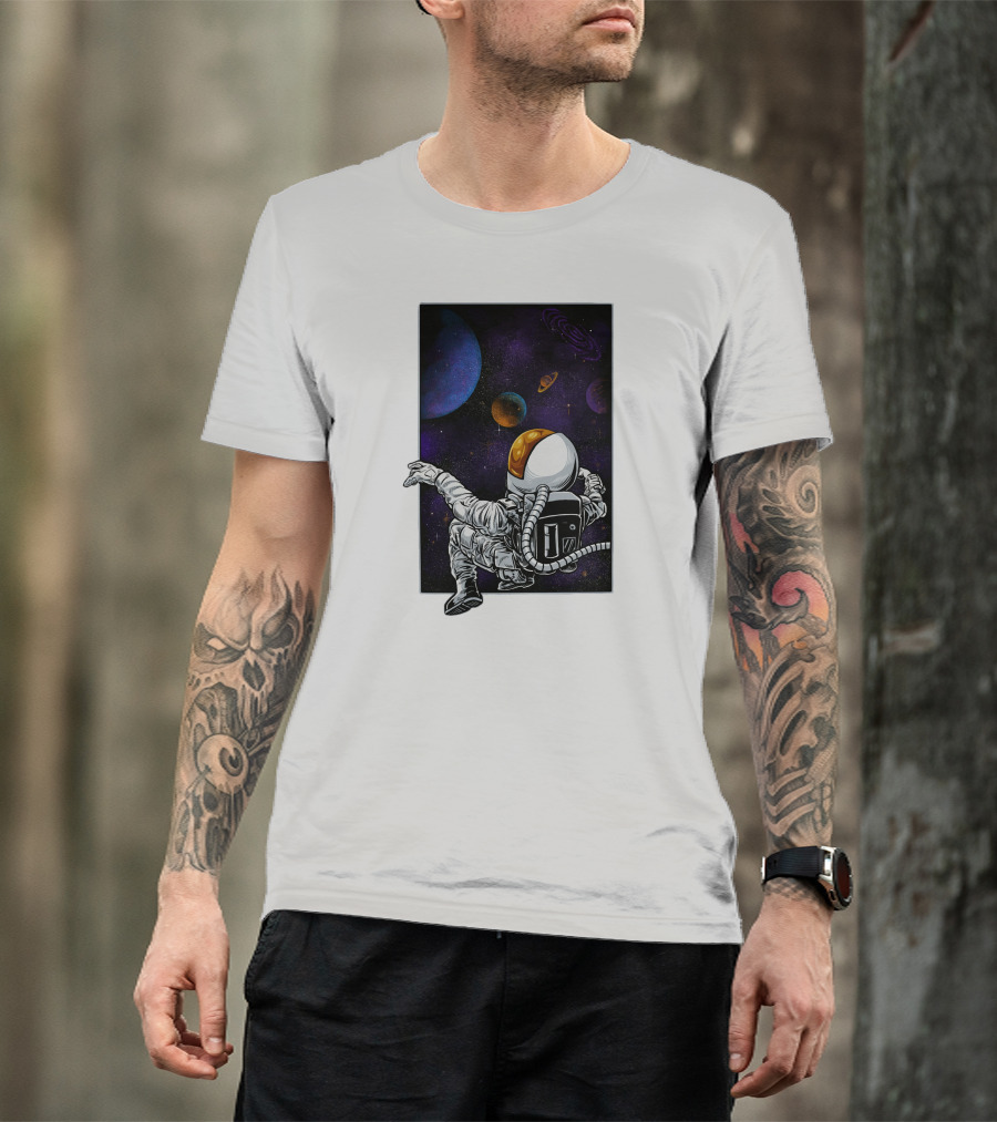 Khimyra Space Dimension Astronaut Planets Background T-Shirt