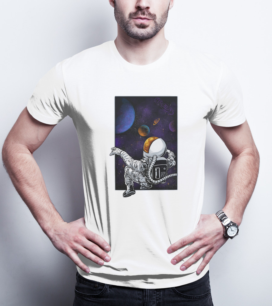 Khimyra Space Dimension Astronaut Planets Background T-Shirt