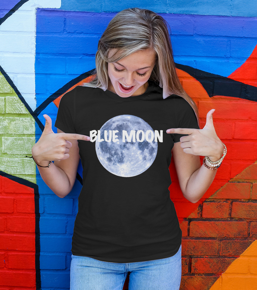 Blue Moon Lunar Phase Image With Text In Bold White Font T-Shirt