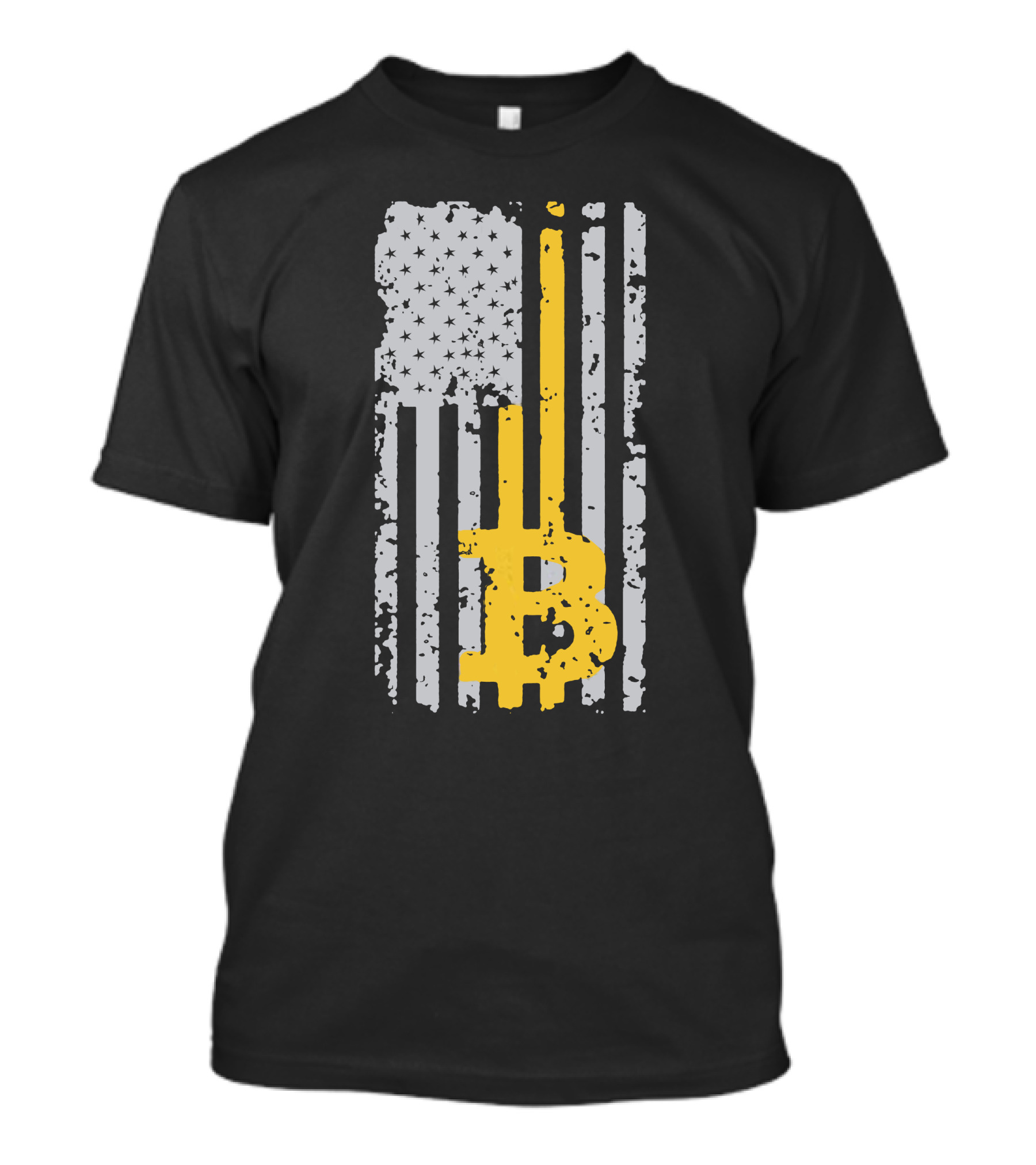 Bitcoin Logo On Distressed American Flag Background T-Shirt