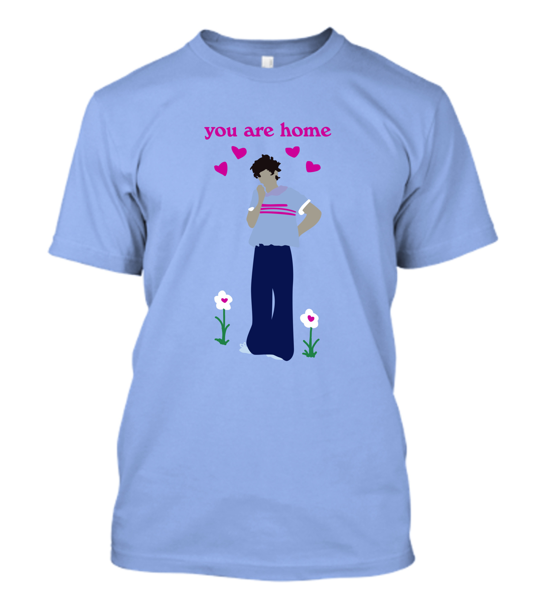 You Are Home Love Heart Flowers Blue T-Shirt