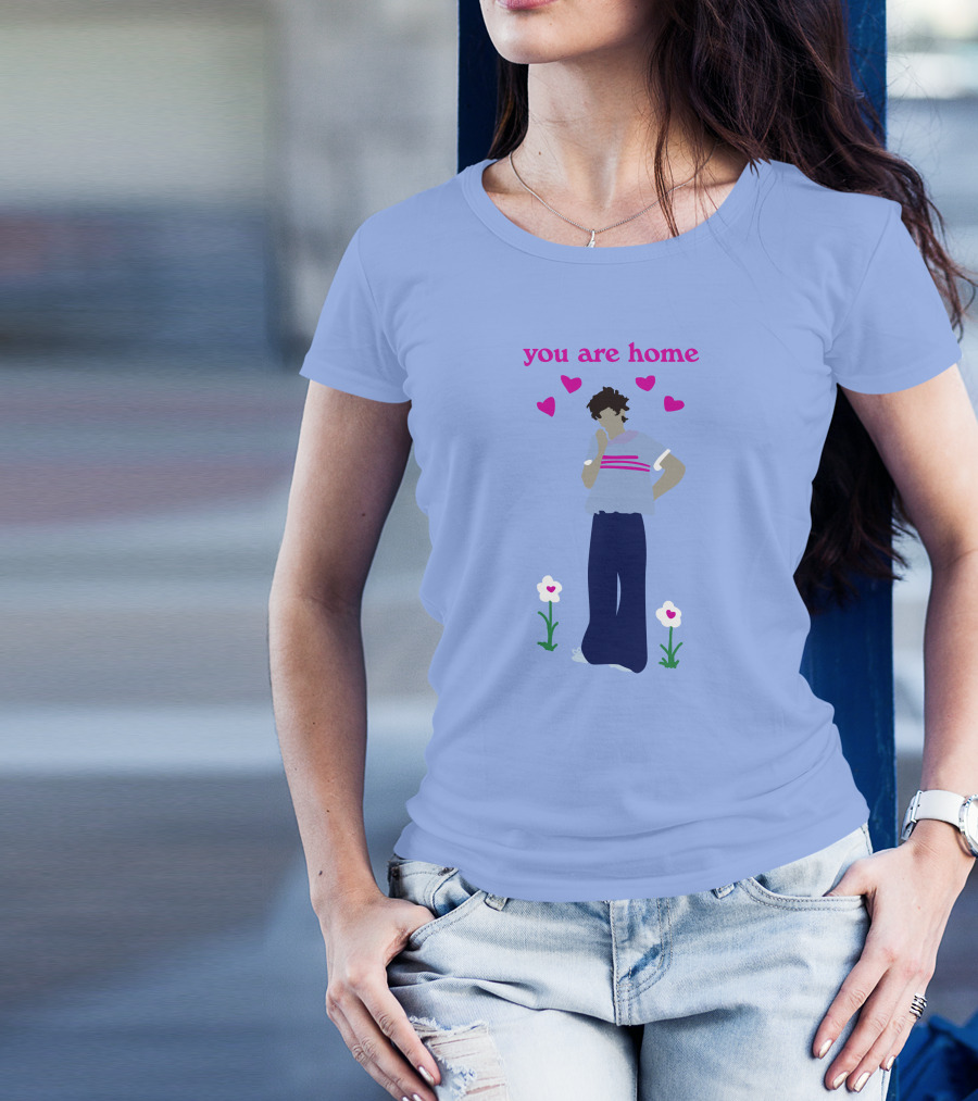 You Are Home Love Heart Flowers Blue T-Shirt