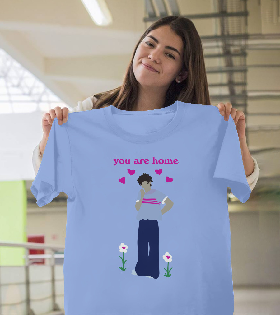 You Are Home Love Heart Flowers Blue T-Shirt