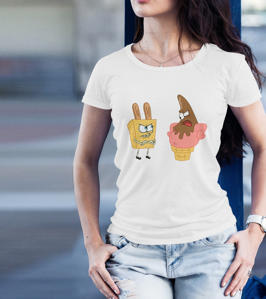 Bob Esponja Y Patricio Helado Enfrentamiento Láminas Artísticas T-Shirt