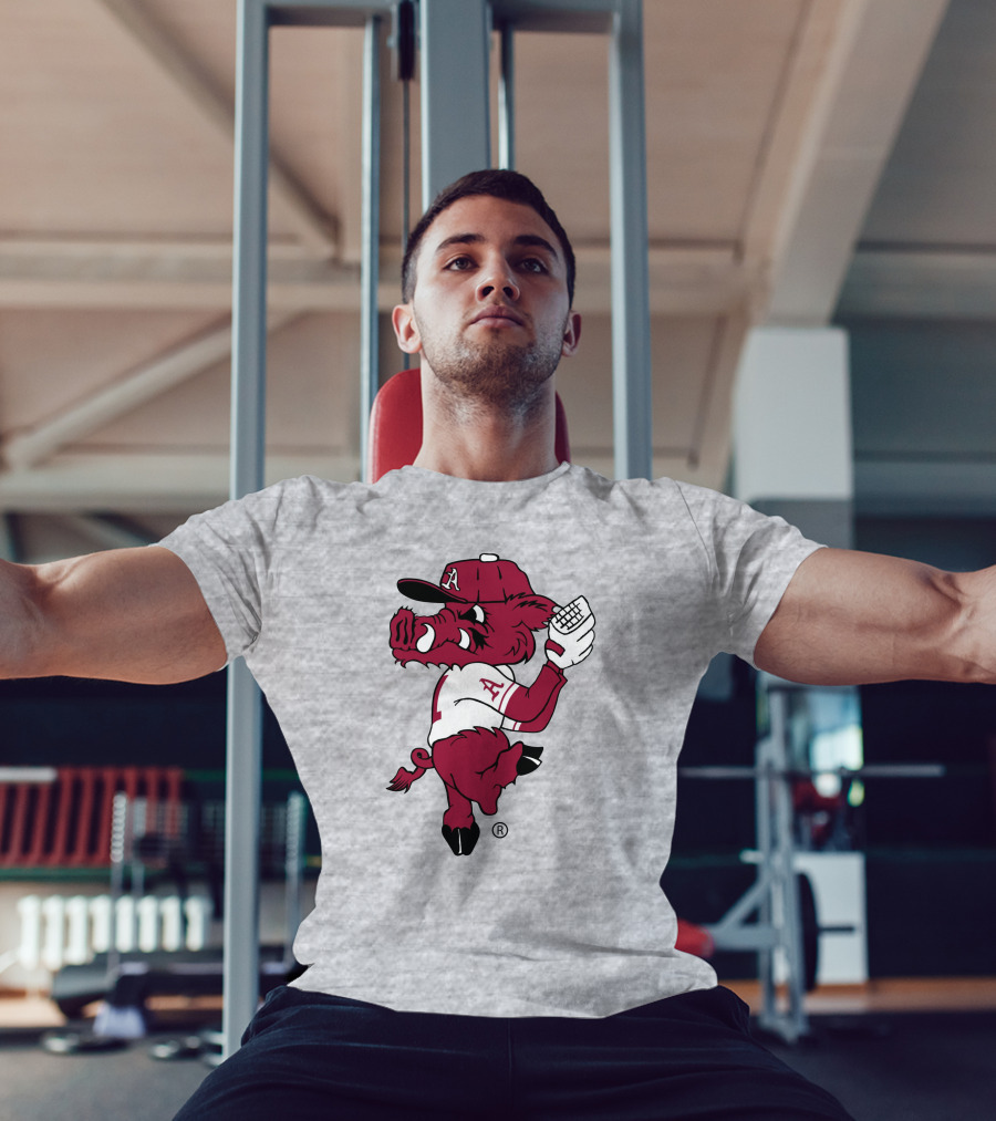 Arkansas Razorbacks Baseball Hog Pitching Ribby T-Shirt