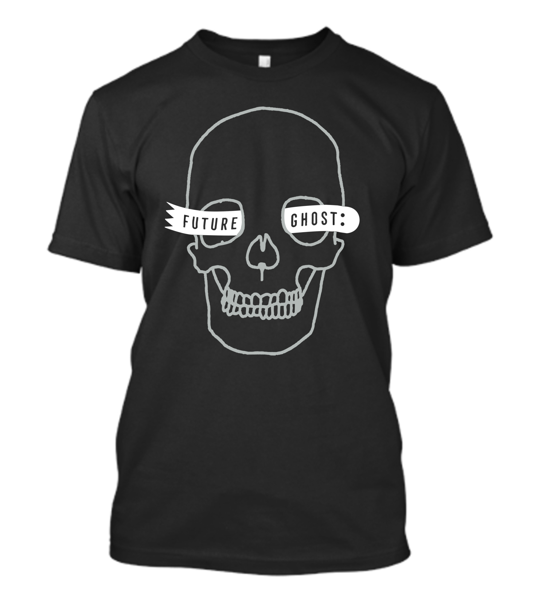Future Ghost Skull Illustration With Banner Text T-Shirt
