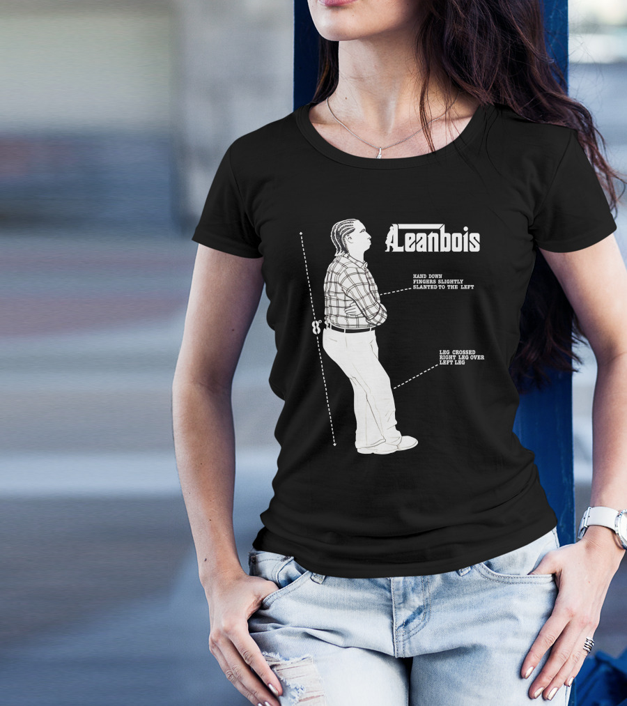 Leanbois Hand Down Fingers Slanted To The Left With Leg Crossed Right Over Left T-Shirt