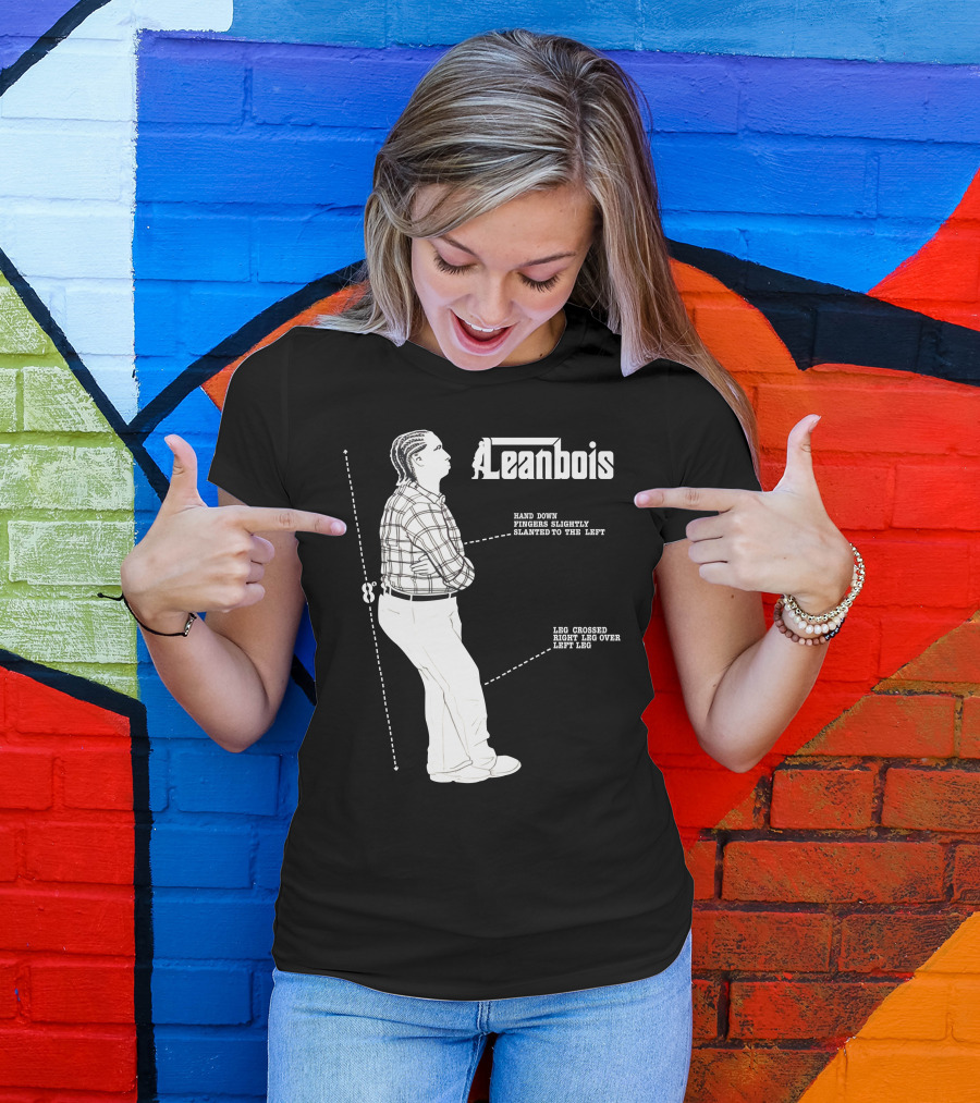 Leanbois Hand Down Fingers Slanted To The Left With Leg Crossed Right Over Left T-Shirt