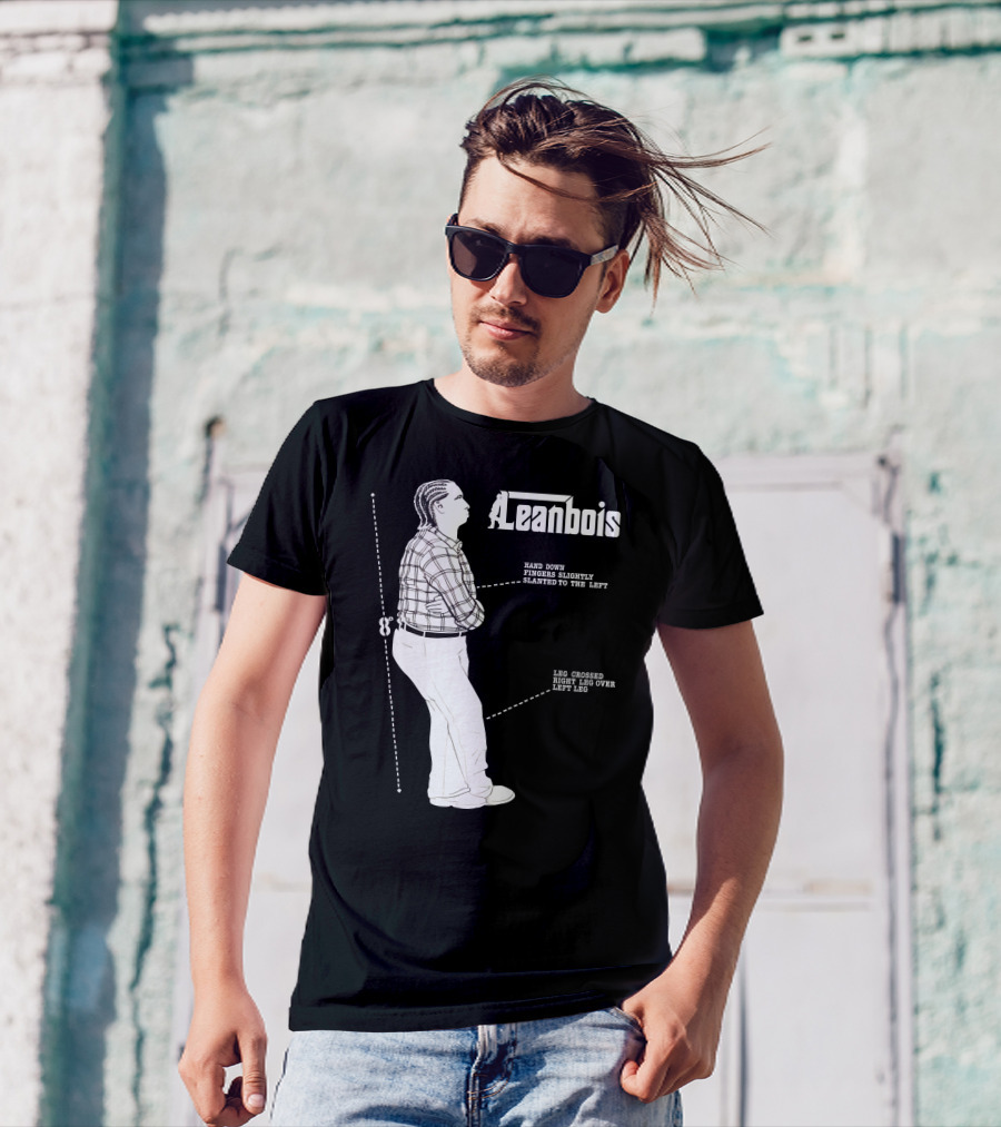 Leanbois Hand Down Fingers Slanted To The Left With Leg Crossed Right Over Left T-Shirt