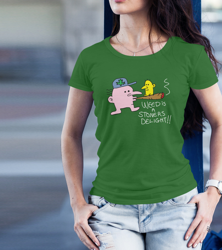 Weed Is A Stoners Delight Cartoon Characters Smoking Joint T-Shirt