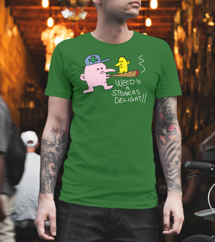 Weed Is A Stoners Delight Cartoon Characters Smoking Joint T-Shirt