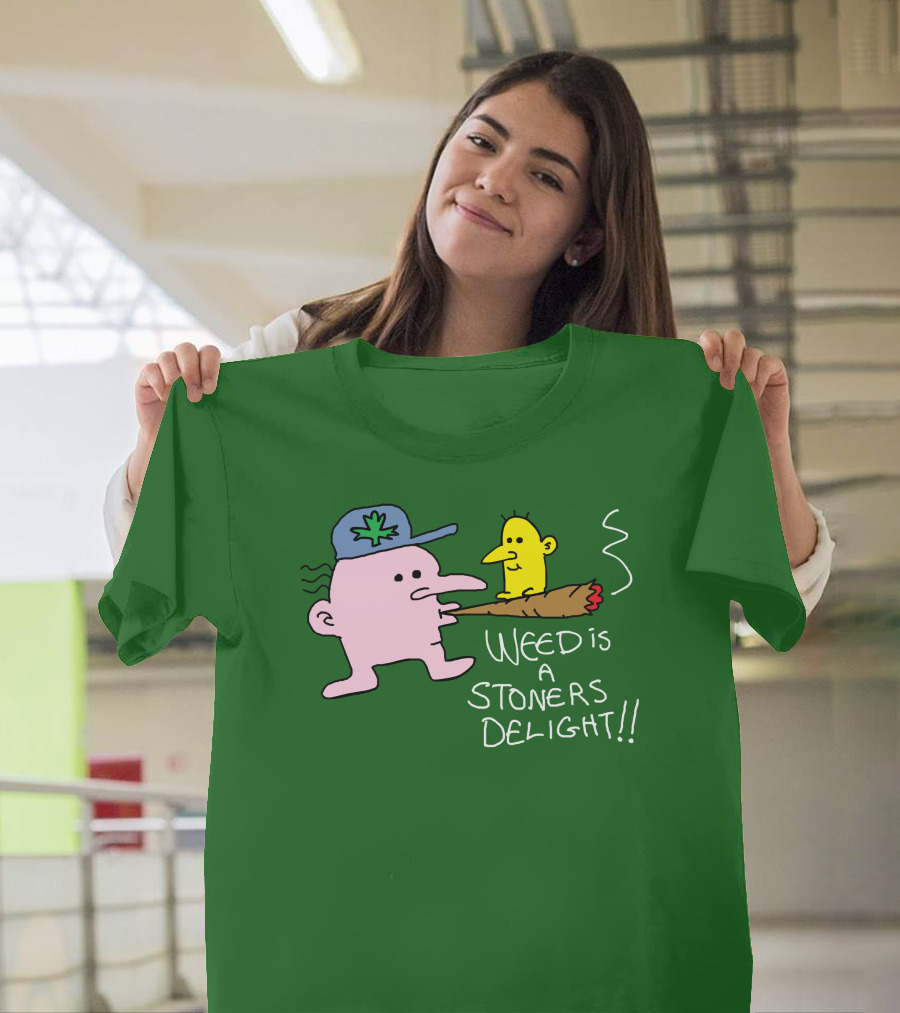 Weed Is A Stoners Delight Cartoon Characters Smoking Joint T-Shirt