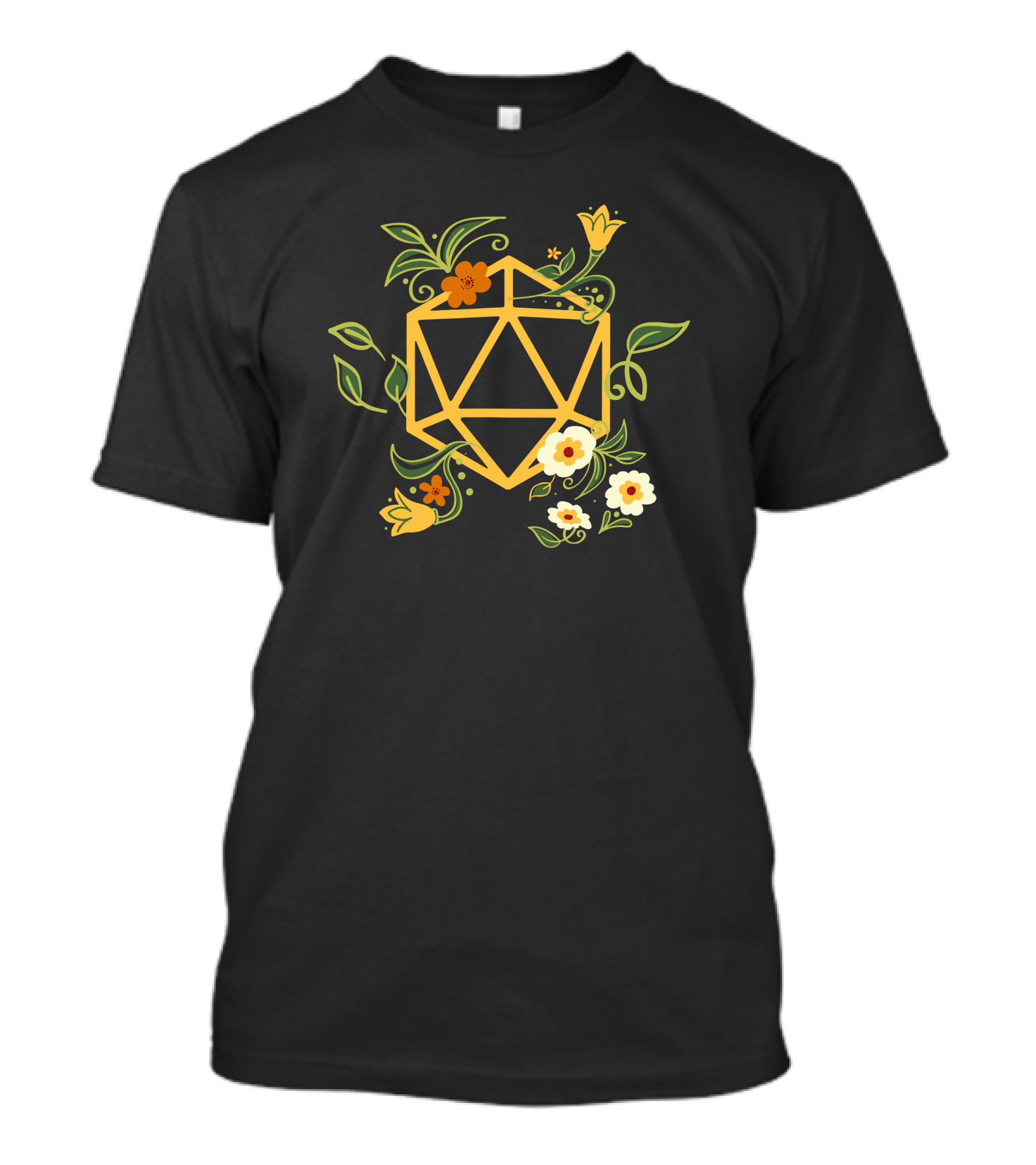 Geeky Polyhedral D20 Dice Set With Floral Plant Elements T-Shirt