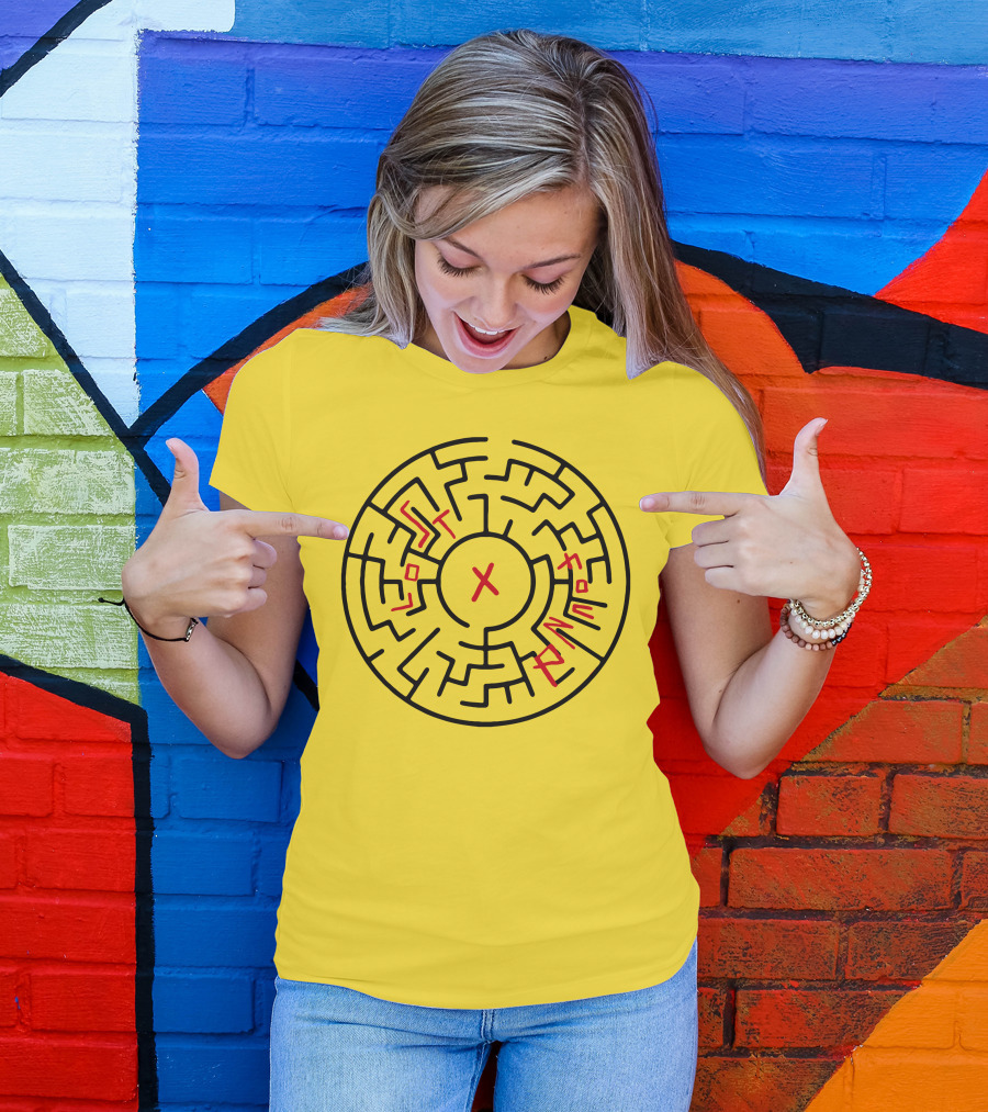 Lost People Found Myself Maze Design Yellow Background T-Shirt
