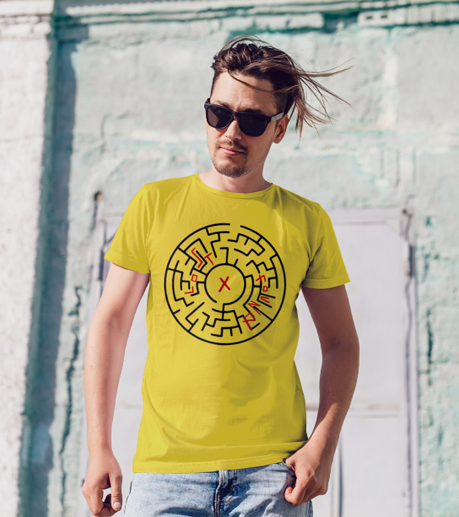 Lost People Found Myself Maze Design Yellow Background T-Shirt