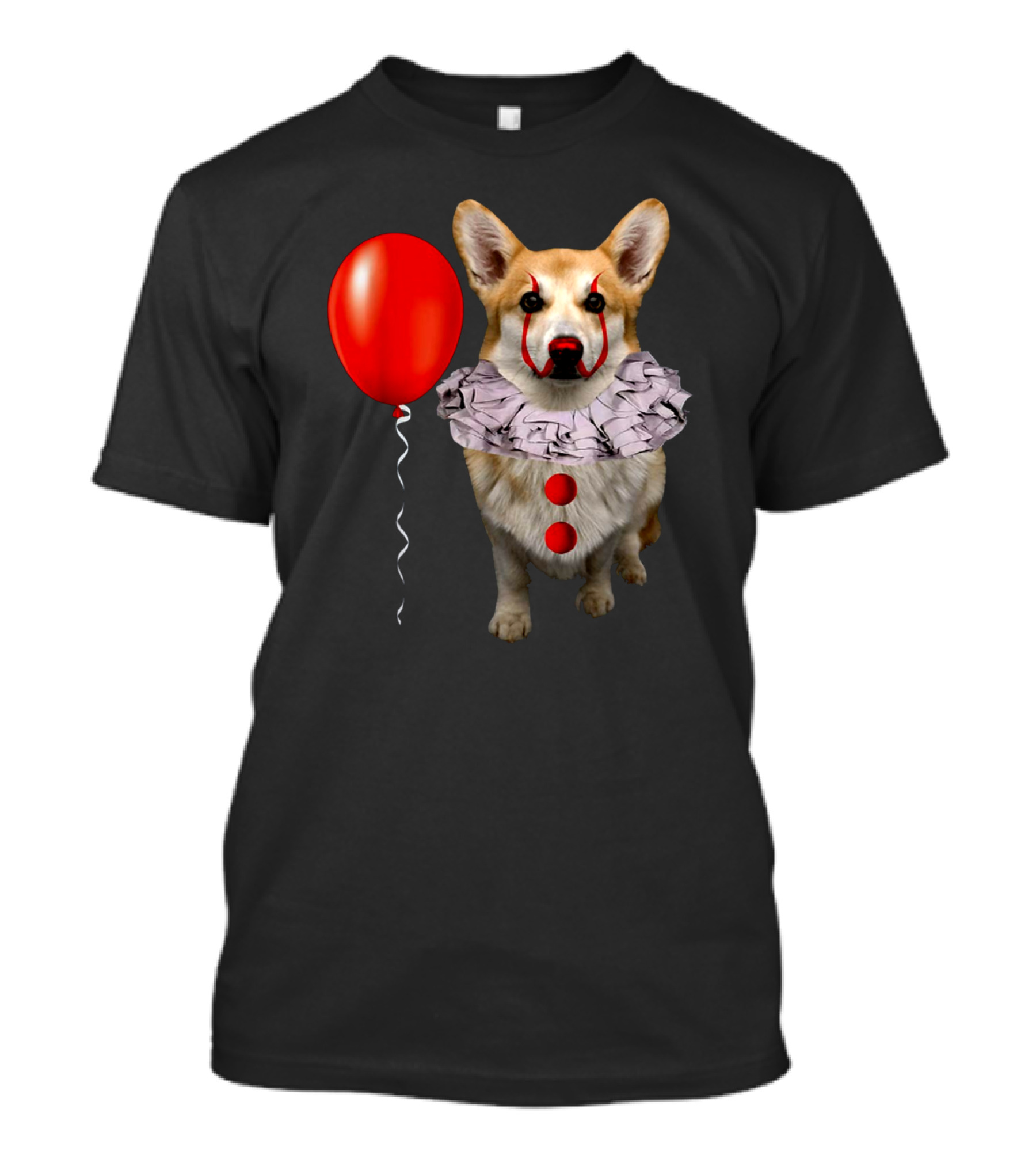 Red Balloon Corgi Scary Clown Funny Costume T-Shirt