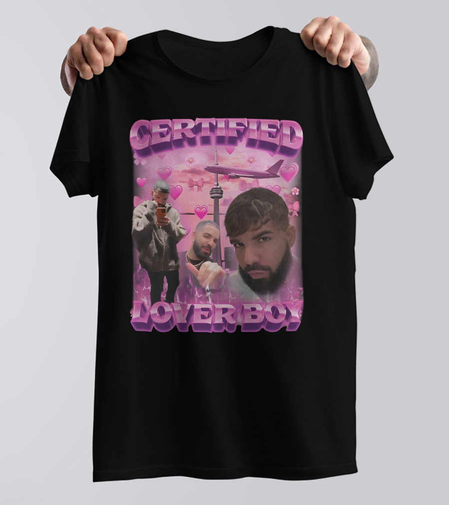 Certified Lover Boy Drake Toronto Skyline Hearts Pink Airplane Aesthetic T-Shirt