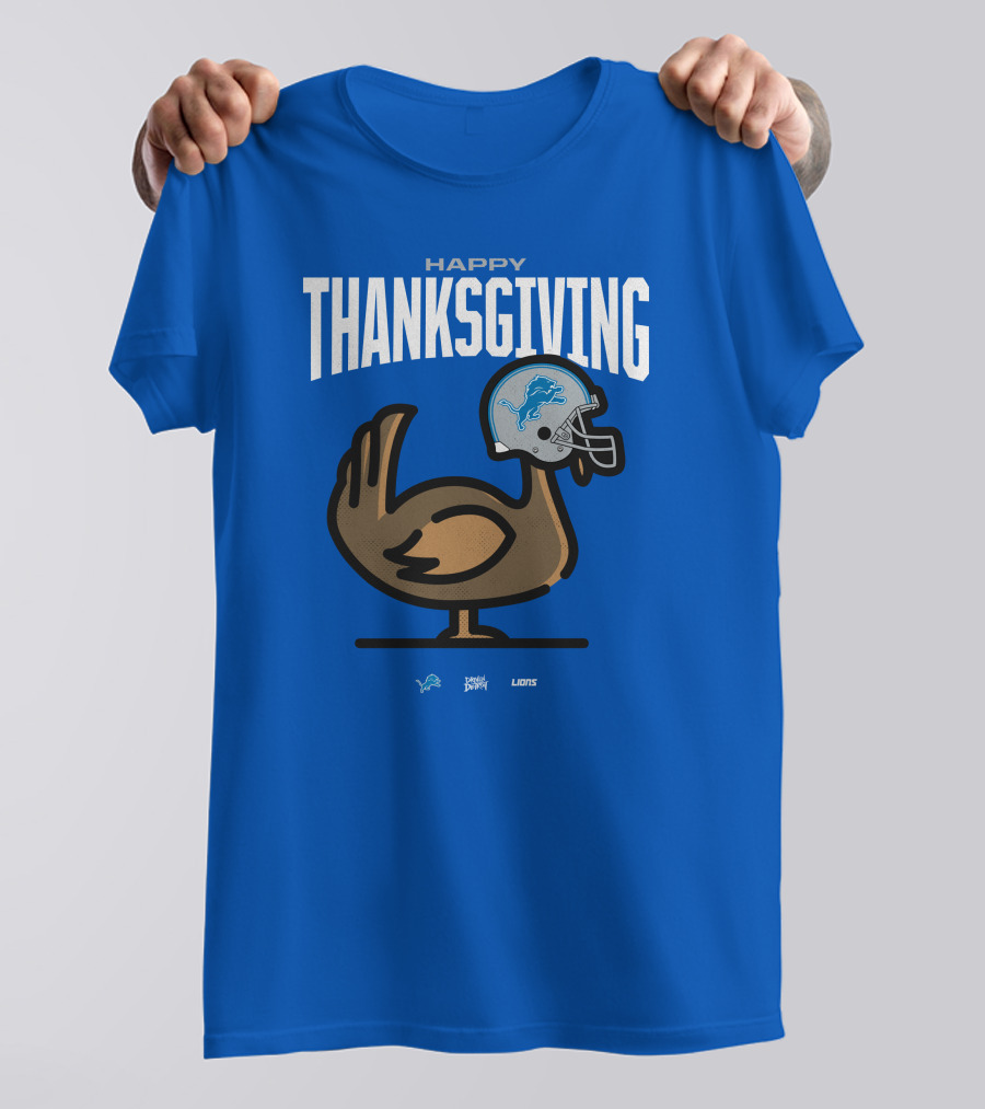 Detroit Lions Happy Thanksgiving Turkey Helmet Thanksgiving T-Shirt