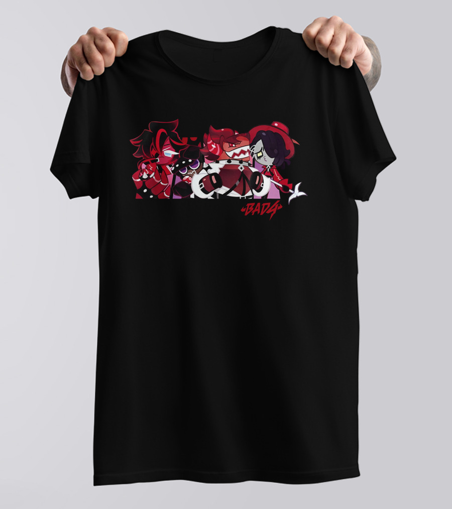 Bad4 Acid Dark Cartoon Characters Group Red And Black T-Shirt