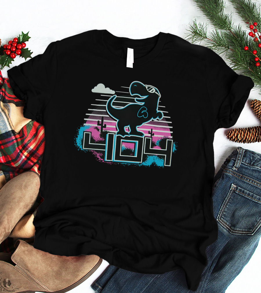 404 Dinosaur Retro Neon Clouds Cactus Sunset T-Shirt