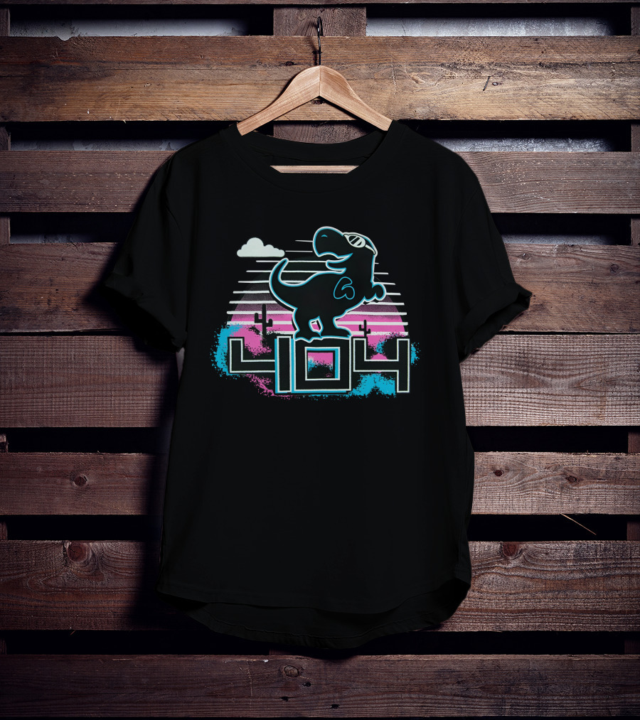 404 Dinosaur Retro Neon Clouds Cactus Sunset T-Shirt