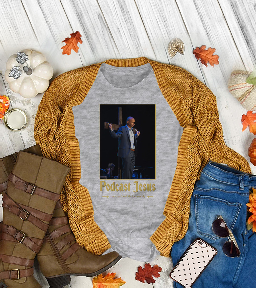 Podcast Jesus Services Held Thrice Weekly Speaker With Cross Image T-Shirt